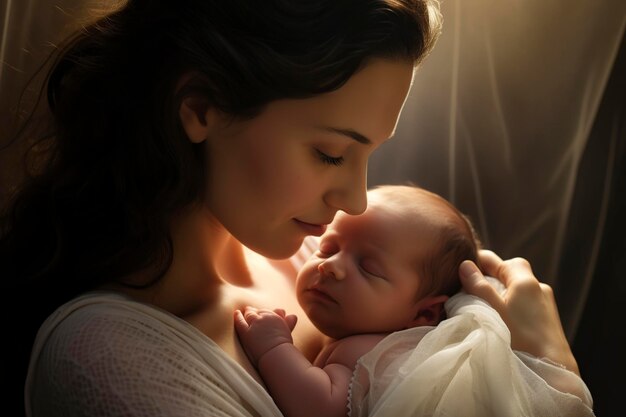 newborn baby in the arms of his mother