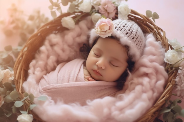 A newborn baby in a blue suit The first photo session of a newborn