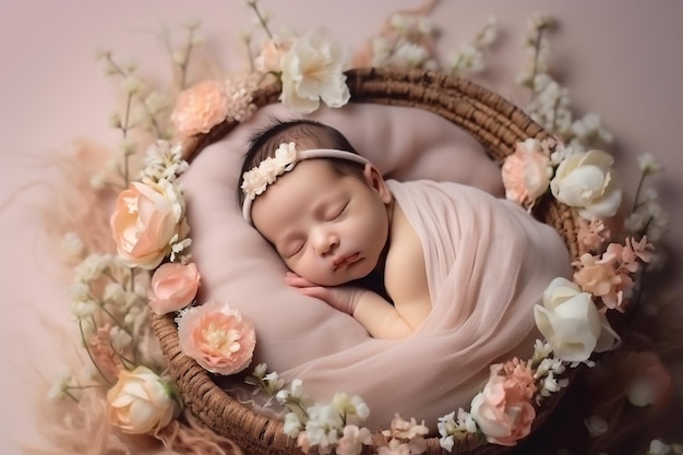 A newborn baby in a blue suit The first photo session of a newborn