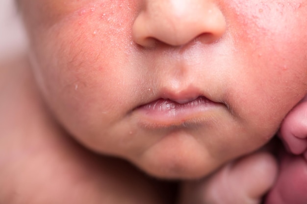 Newborn baby details macro photography toes fingers head lips ears