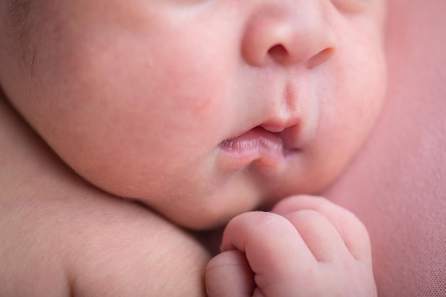 Newborn baby details macro photography toes fingers head lips ears