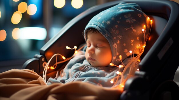 Newborn baby sleeping in hospital crib