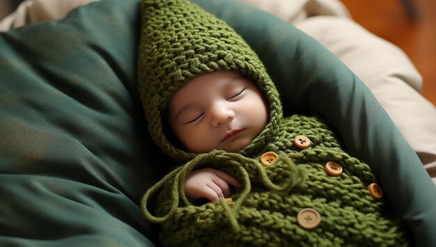 Photo newborn baby sleepy swaddled cute baby close up