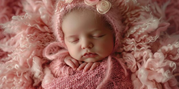 Photo newborn baby in warm knitted clothes generative ai