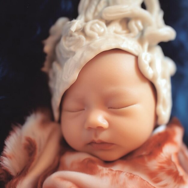 Photo a newborn baby wearing a hat with a flower on it