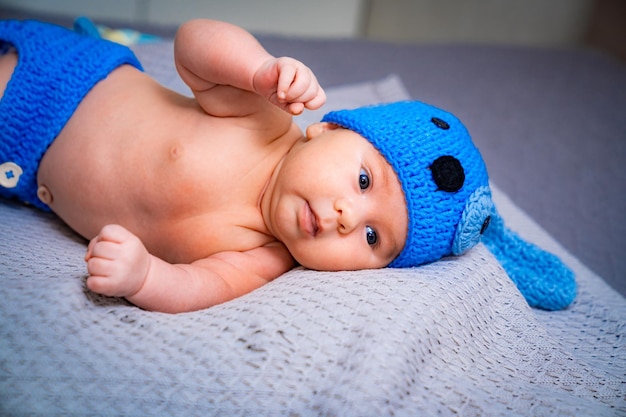 Newborn baby with knitted cap Baby portrait