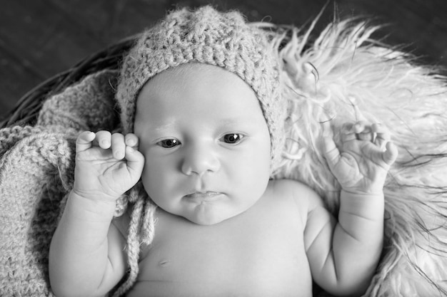 Newborn baby with open eyes Portrait of pretty newborn boy 20 days old