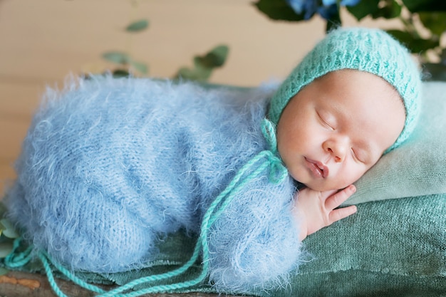 newborn boy  sleeping at home