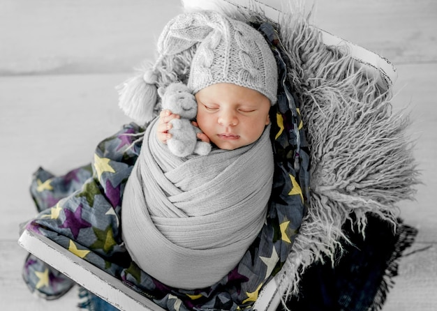 Newborn boy studio portrait