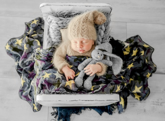 Newborn boy studio portrait