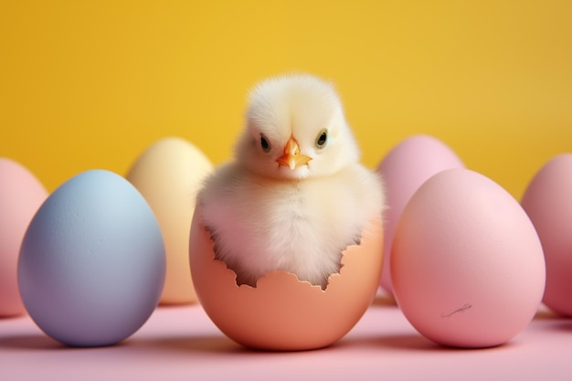 Photo newborn chick hatched from an egg by generative ai