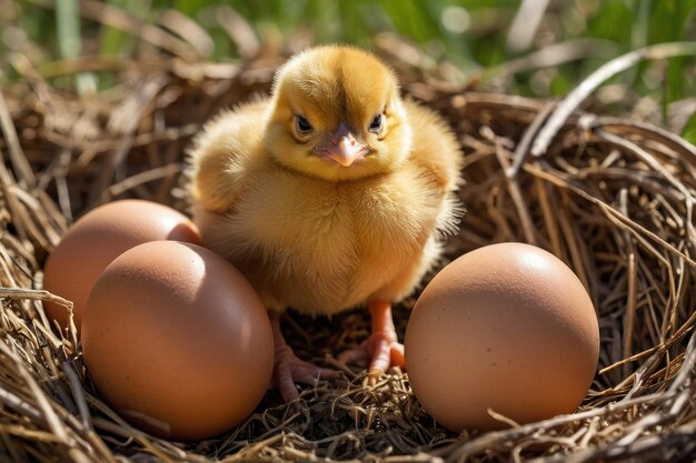 Newborn Chick in a Sunny Field