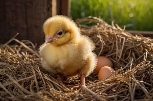 Newborn Chick in a Sunny Field