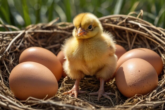 Newborn Chick in a Sunny Field