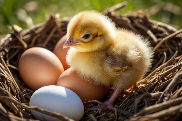Newborn Chick in a Sunny Field