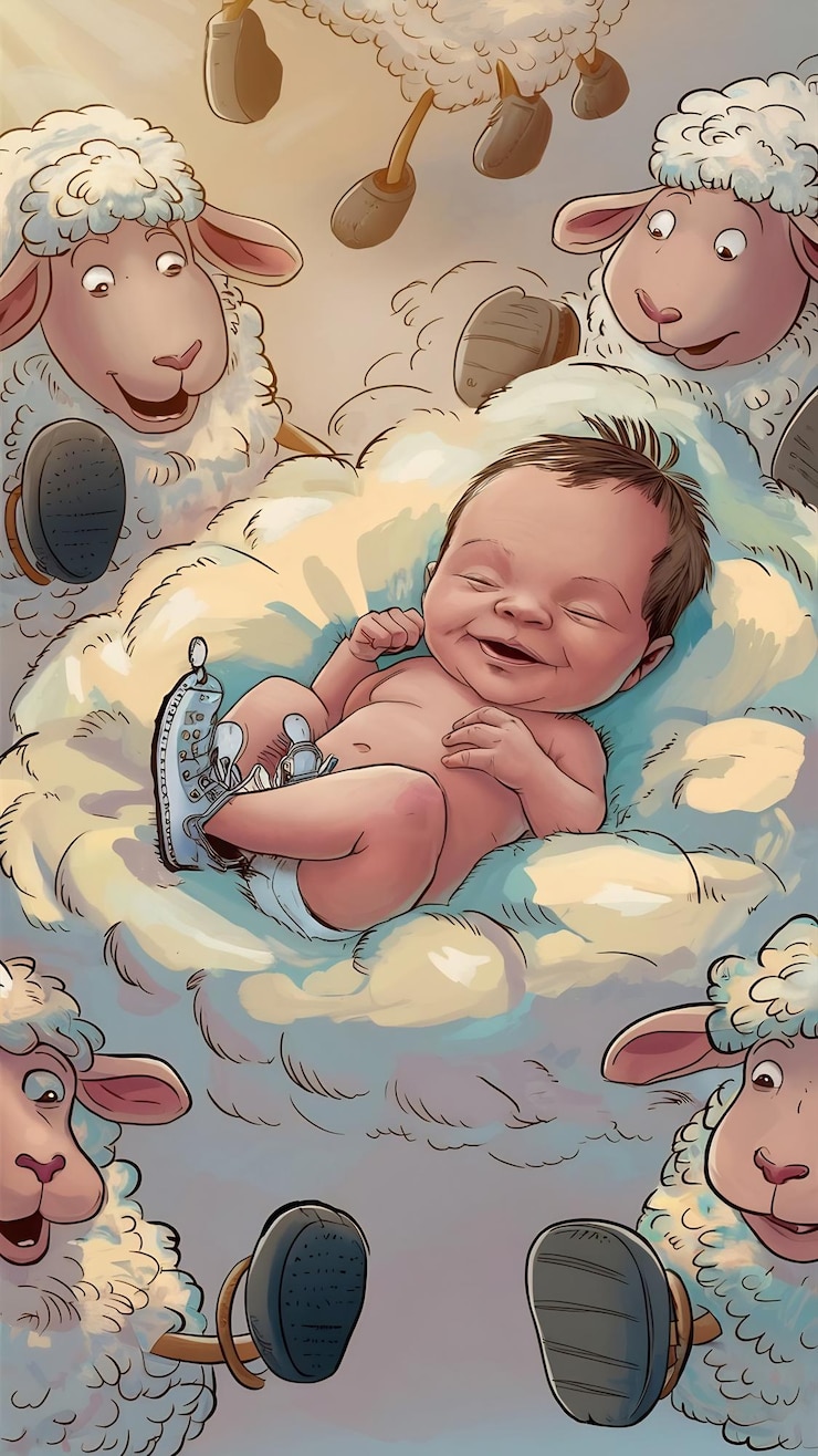फोटो newborn concept with shoes and funny sheep