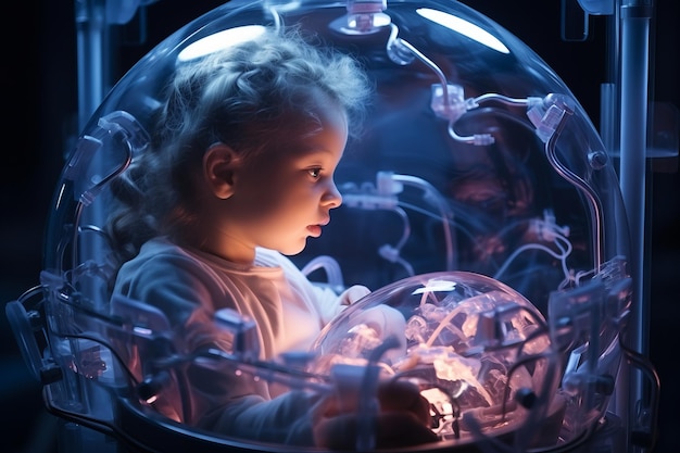 Newborn inside and artificial electronic womb Beautiful illustration picture Generative AI