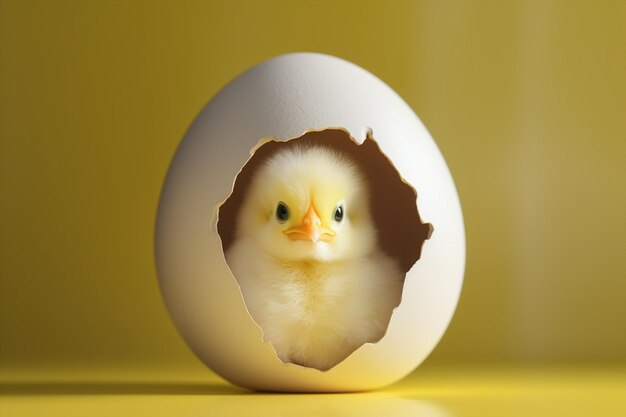 Foto neonato pollame giallo animale rotto pulcino uccello piccolo uovo di gallina bambino giovane sfondo soffice pollo di fattoria carino bianco conchiglia nuova