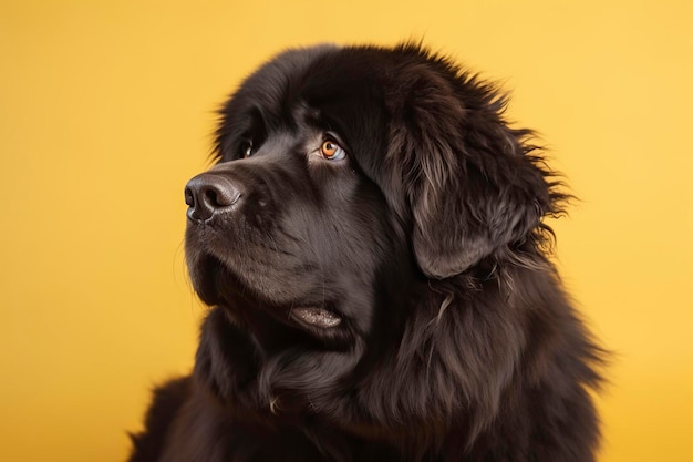 Newfoundland dog on yellow background Generative AI