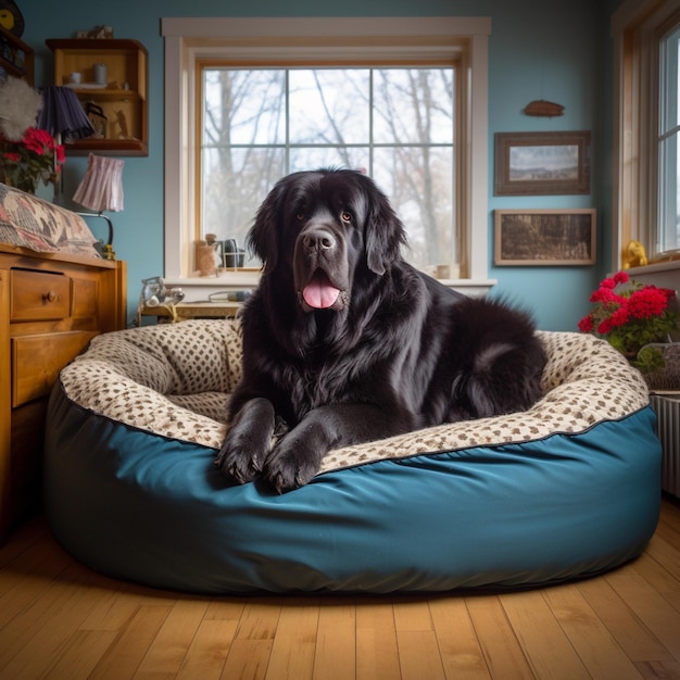 Foto newfoundland hond hilarisch proberen iets te bereiken