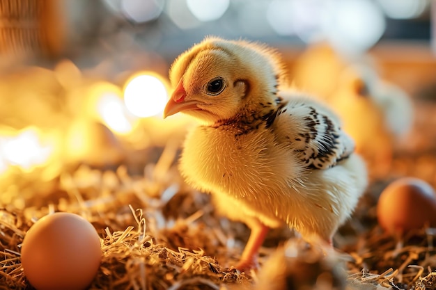 Photo newly hatched baby chicks in a farm