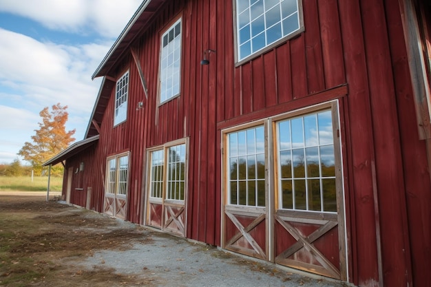 Photo newly installed windows and doors on restored barn created with generative ai