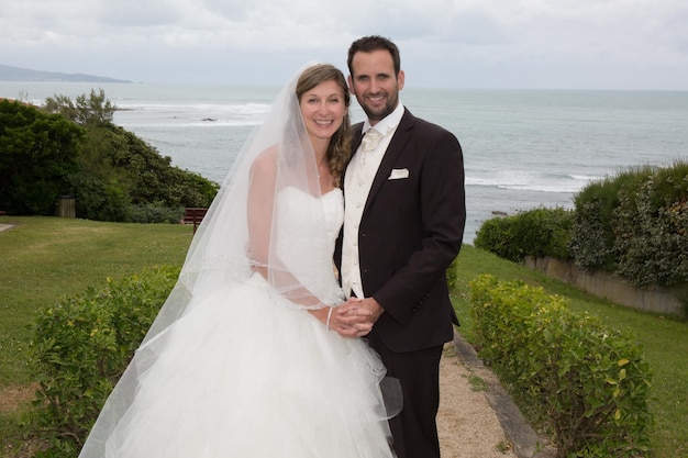 Newlywed charming couple happy to be together