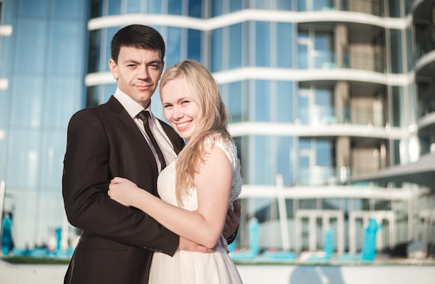 Newlyweds on the background of the sea