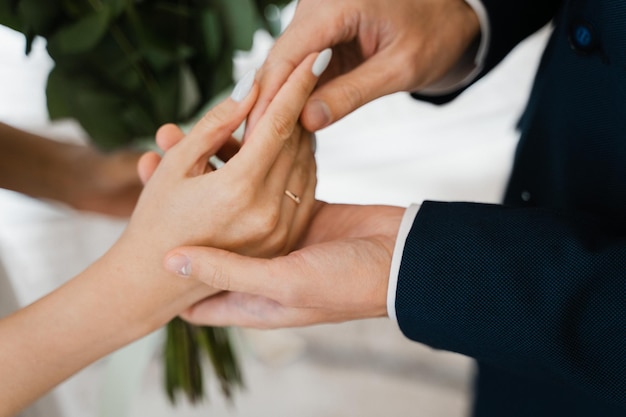 Newlyweds hands close up