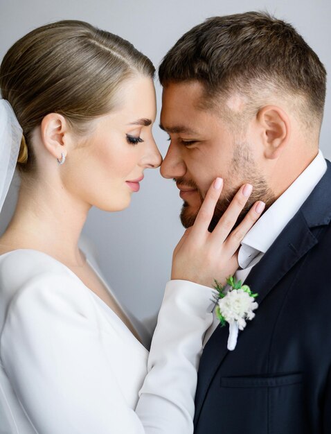 Newlyweds standing face to face