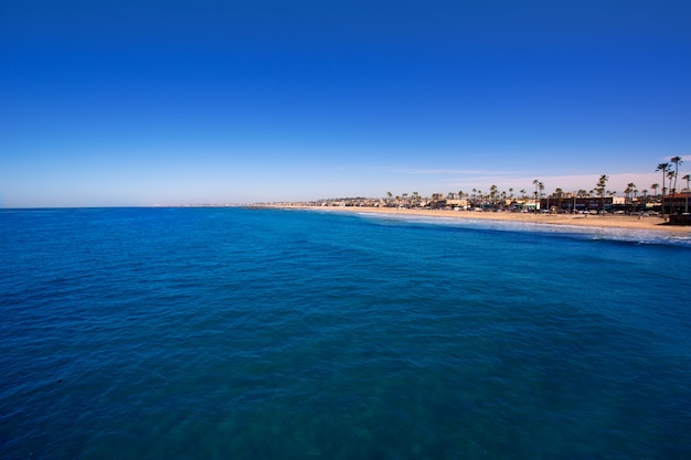 Newport beach in California with palm trees