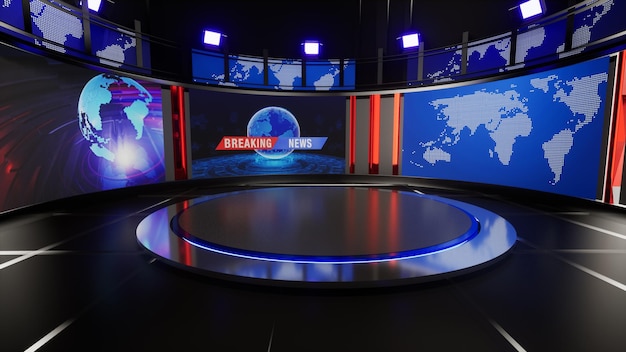 Foto news studio, achtergrond voor tv-shows .tv op wall.3d virtuele nieuwsstudio achtergrond, 3d illustratie