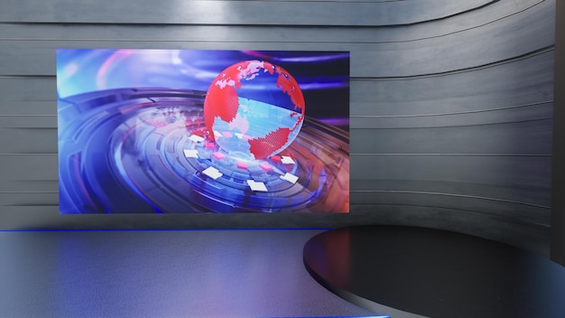 News Studio, achtergrond voor tv-shows .TV op Wall.3D virtuele nieuwsstudio achtergrond, 3d illustratie