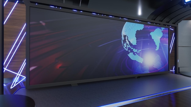 News Studio, achtergrond voor tv-shows .TV op Wall.3D virtuele nieuwsstudio achtergrond, 3d illustratie