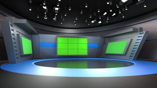 写真 テレビ番組のニューススタジオの背景wall3dでテレビを表示仮想ニューススタジオの背景3dイラスト