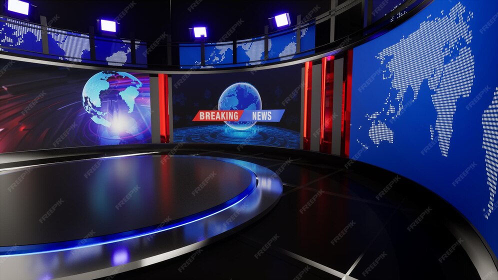 Premium Photo News Studio Backdrop For TV Shows TV On Wall 3D Premium Photo News Studio Backdrop For TV Shows TV On Wall 3D