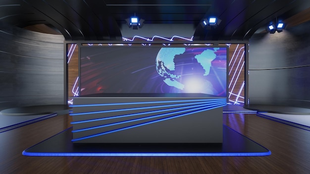 News Studio, Backdrop For TV Shows .TV On Wall.3D Virtual News Studio Background, 3d illustration