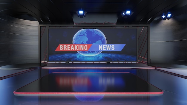 News Studio, Backdrop For TV Shows .TV On Wall. 3D Virtual News Studio Background, 3d illustration