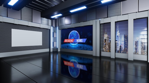 News Studio, Backdrop For TV Shows .TV On Wall.3D Virtual News Studio Background, 3d illustration