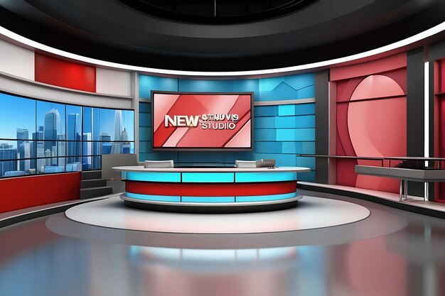 News studio backdrop for tv shows tv on wall3d virtual news studio background 3d illustration