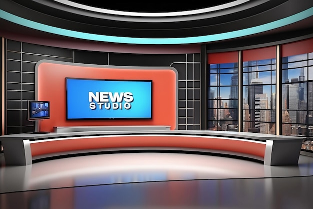 News studio backdrop for tv shows tv on wall3d virtual news studio background 3d illustration