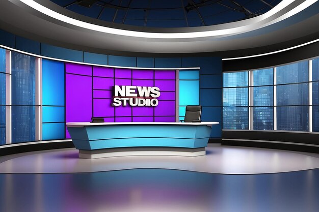 News studio backdrop for tv shows tv on wall3d virtual news studio background 3d illustration