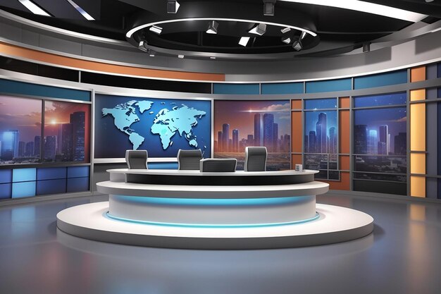 News studio backdrop for tv shows tv on wall3d virtual news studio background 3d illustration