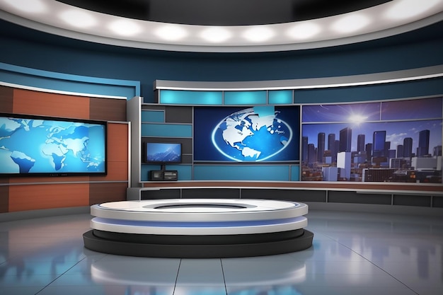 TV 쇼를 위한 뉴스 스튜디오 배경 TV on wall3d 가상 뉴스 스튜디오 배경 3d 일러스트레이션