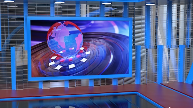 News Studio Backdrop For TV Shows TV On Wall3D Virtual News Studio Background 3d illustration