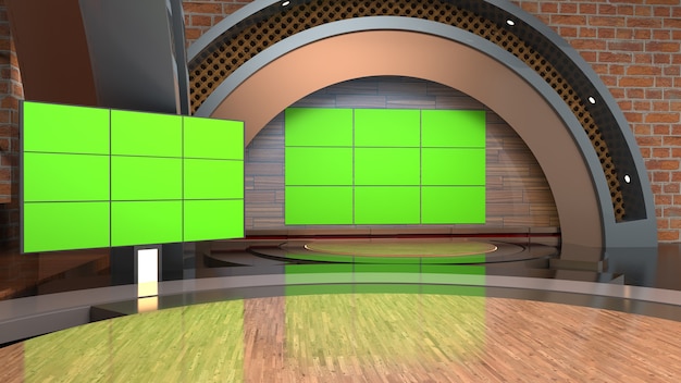 Photo news studio backdrop for tv shows tv on wall3d virtual news studio background 3d illustration