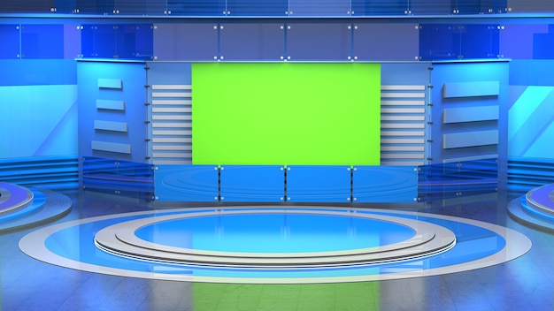 TV에 대한 뉴스 스튜디오 배경 Wall3D 가상 뉴스 스튜디오 배경 3d 일러스트에 TV를 보여줍니다