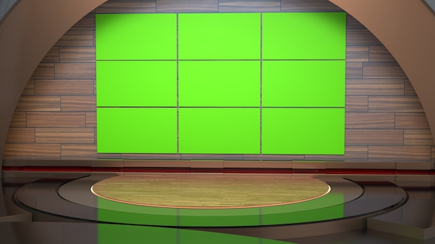 テレビ番組のニューススタジオの背景Wall3Dでテレビを表示仮想ニューススタジオの背景3Dイラスト