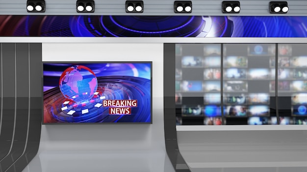 News Studio Backdrop For TV Shows TV On Wall3D Virtual News Studio Background 3d illustration