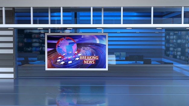 News Studio Backdrop For TV Shows TV On Wall3D Virtual News Studio Background 3d illustration